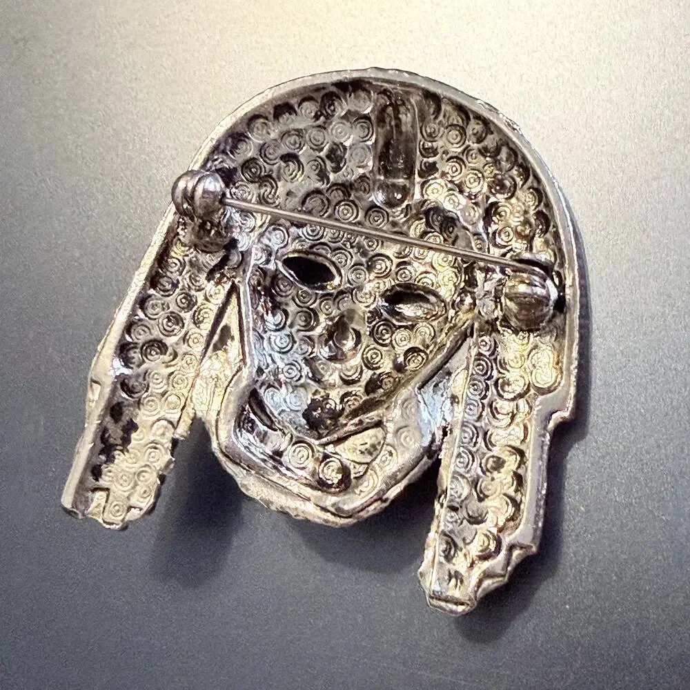 Silver Tone Black Enamel Egyptian Pharoah Style Brooch - Picture 4 of 6